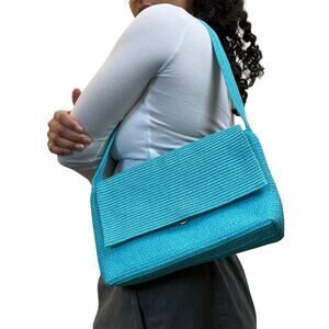 Vintage Talbots Blue Straw Shoulder Bag